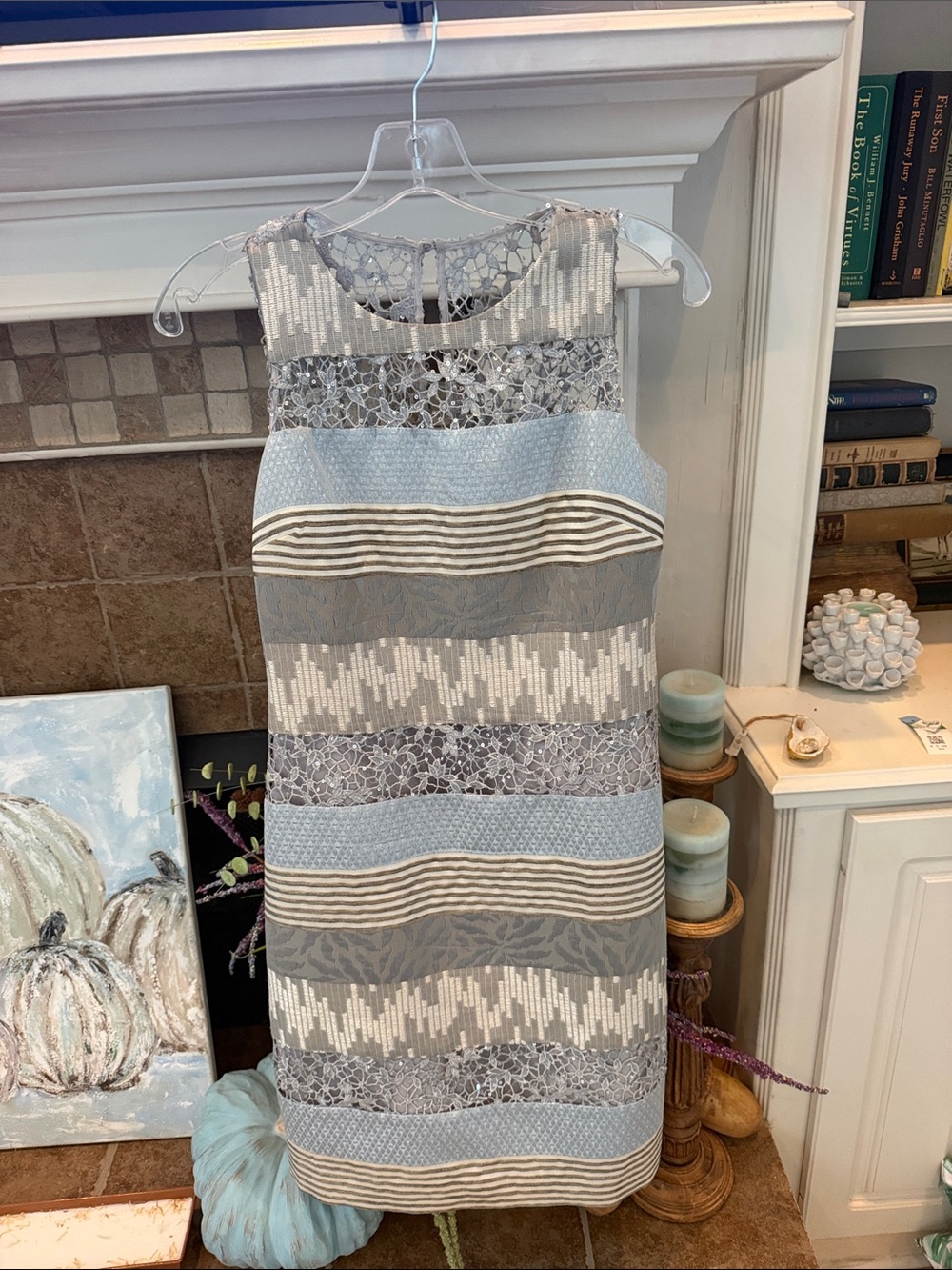 Kay Unger Sleeveless Mixed Media Sheath Dress Sz 2